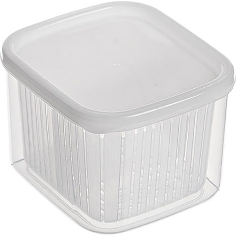 Transparente Aufbewahrungsbox mit zwei Fächern für Obst und Gemüse, ideal für die Küche. Perfekt für Zwiebeln, Ingwer und Knoblauch. Auch für den Kühlschrank geeignet. (1/5)