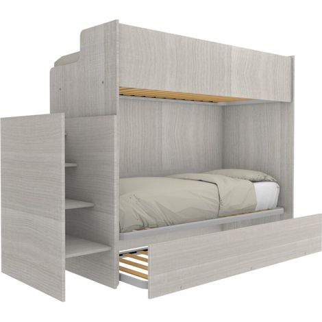 Letto a castello minimalista con terzo letto estraibile - Rovere rock
