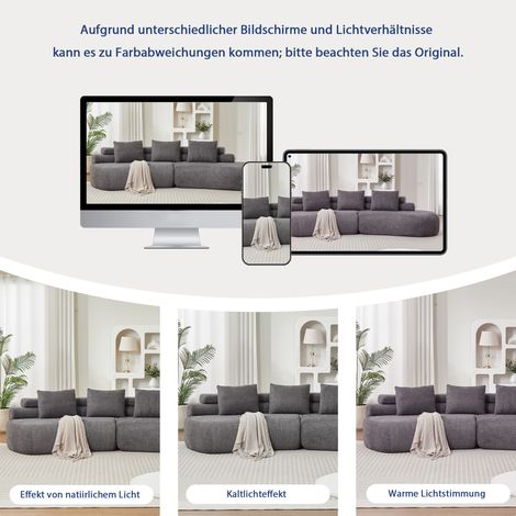 Canapé modulable en chenille au design incurvé en forme de croissant de lune, canapé 3 pièces entièrement arrondi et sans angles vifs, ensemble de canapé modulable gris anthracite pour salon et chambr (1/5)