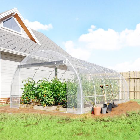 Serre tunnel de jardin 18m² serre de jardin tunnel 296x597x199cm cadre acier galvanisé. bâche PE 150g/m² transparent