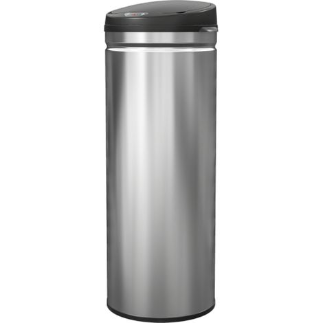 Poubelle de 50 litres à capteur et fermeture amortie, sans contact, en acier inoxydable, pour une hygiène optimale dans les cuisines et les bureaux, couleur argent. (1/4)