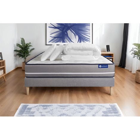 Pacchetto letto completo - Materasso 140x200cm + Box spring con doghe (kit) + 2 cuscini + Piumino - Actilatex Pur