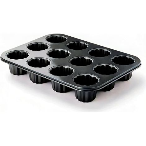 Moule à Canneles Anti-adhésif Cupcake Muffins Canelés Moule à Pâtisserie Acier Carbone (12 Cavity Black) (1/5)