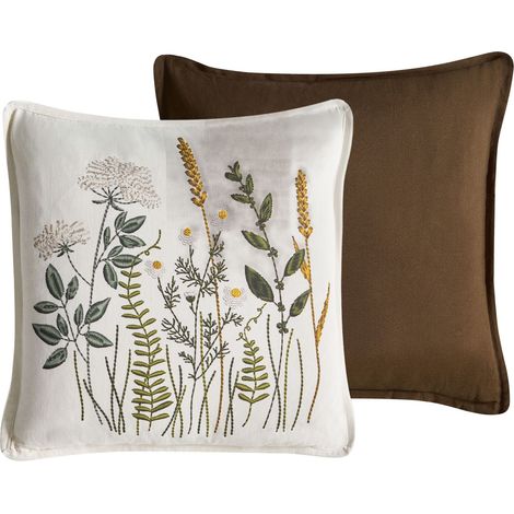 Set of 2 Scatter Cushions White and Brown Cotton Fabric Floral Pattern 45 x 45 cm Throw Pillow KNEMA