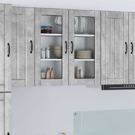 Armoire murale de cuisine gris béton en bois d’ingénierie, 2 portes, 80 x 31 x 80 cm - PANGIVO (1/5)