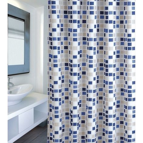 MOSAIKO Cortina de Ducha Poliéster 180x200cm CALIDAD PREMIUM Azul - Anillas incluidas MSV