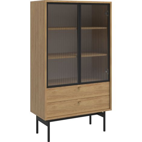 Selsey Olar - Vitrine mit 2 Regalböden, Holzoptik Hickory Natur, 85 cm (1/5)