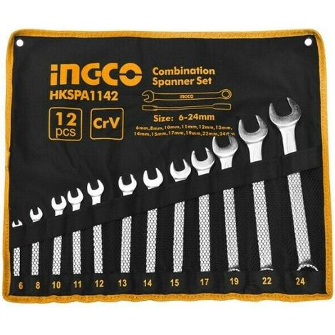 Serie chiavi combinate INGCO cromo-vanadium 6-24mm kit 12pz con fodero in stoffa (1/3)