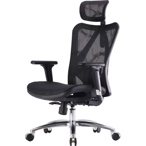 SIHOO chaise de bureau ergonomique charge max. 150kg housse noire, piétement noir (1/5)