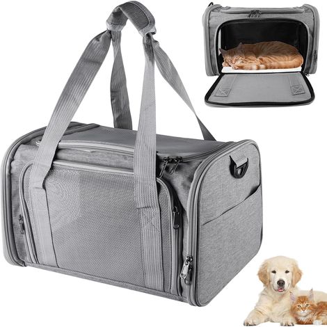Sac de transport pour chat pliable et respirant : sac de transport pour chat chien jusqu'à 7 kg, sac de transport chat avec laisse intérieure, boîte de transport chat avec bandoulière pour chat (1/5)