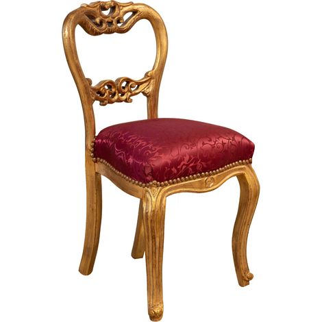 Louis XVI gold living room chair 90x45x42 cm Padded wooden chair French style Bedroom armchair Baroque padded armchair