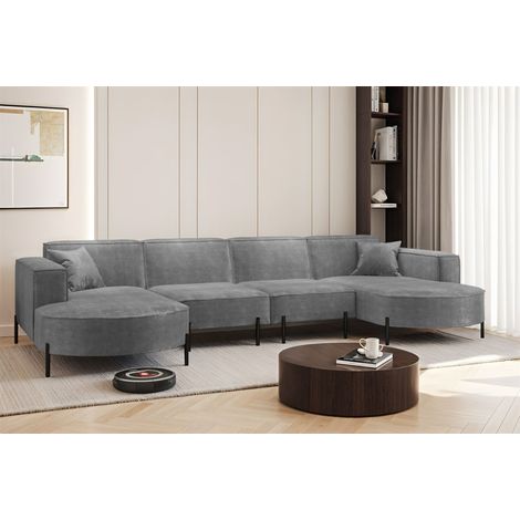 Wohnlandschaft U-Form Sofa VALENCIA XL in Stoff Noel Grau (1/2)