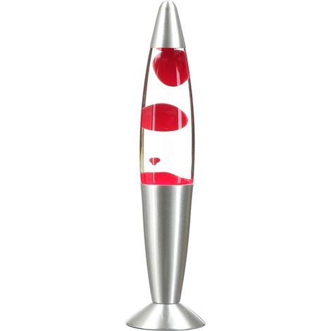Lampe à lave aluminium verre rouge/argent 36 cm, E14 incluse, rétro jeunesse, ambiance table (1/5)