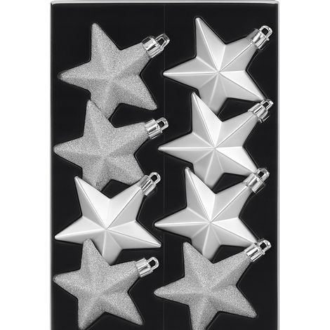 Lot de 8 boules de Noël incassables, en forme d'étoile argentée, 6,5 cm