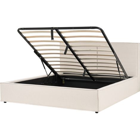 Lit Double Beige en Polyester et Bois de Pin Coffre sous Sommier 180x200 cm Moissac