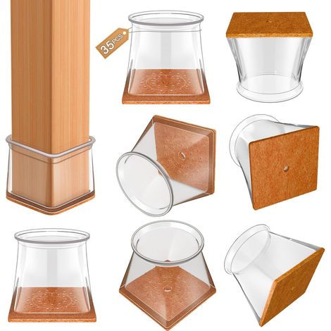 35-piece Chair Leg Protectors, Square Chair Leg Protectors, Transparent Silicone Floor Protectors (side: 19-27 mm), to protect the floor and reduce scratches (1/5)