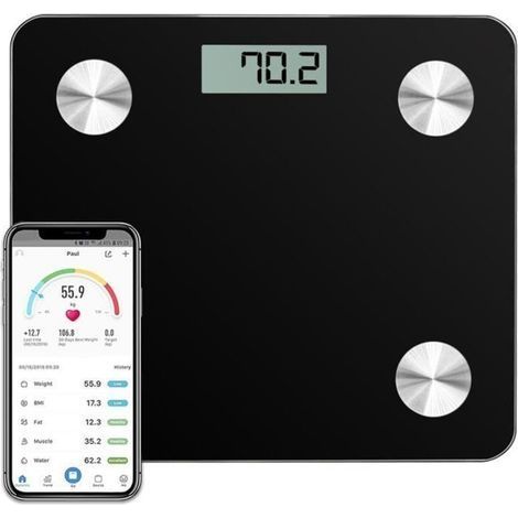 pair Pèse Personnes Impédancemètre, Balance Pèse-Personne Bluetooth, Ecran Rétroéclairé LED Grand (1/4)