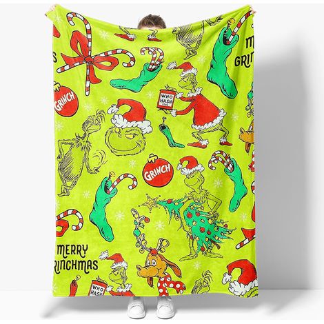 Couverture En Flanelle - Motif Monstre Vert De Noël - Pour Canapé Lit Voyage Camping - 150 X 200 Cm - 1 Pièce (1/5)