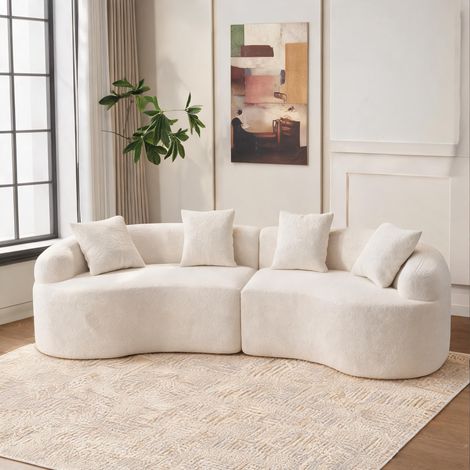 Canapé d'angle modulaire en chenille blanc 4 places coloris blanc (1/5)