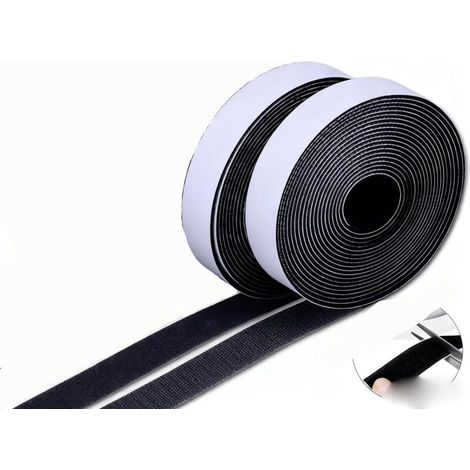 Lot de 2 bandes adhésives Velcro – super adhésives – nylon noir 2,5 x 500 cm
