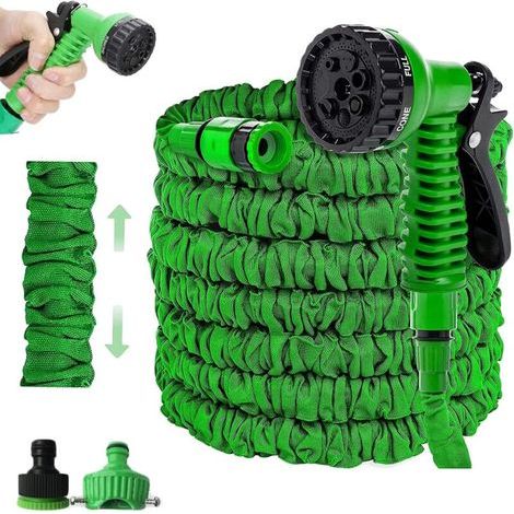 Gartenschlauch, flexibler Gartenschlauch, grüner, dehnbarer Gartenschlauch, multifunktionaler, dehnbarer und einziehbarer Gartenschlauch (75 Fuß: 22,5 m, Grün) (1/5)