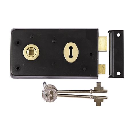TIMCO Rim Sash Lock Inward and Outward Keep Black - 143 x 83mm