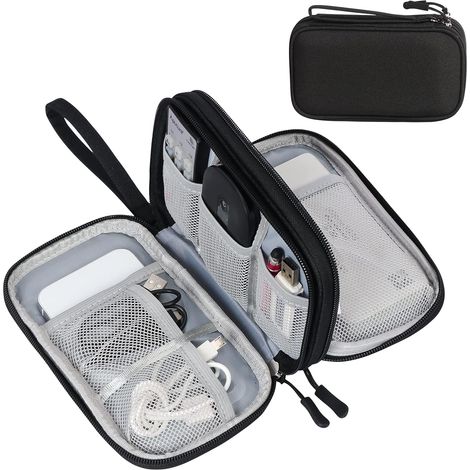 Organiseur électronique, pochette de voyage pour câbles et accessoires électroniques, étui de transport portable et étanche à double couche, sac de rangement tout-en-un pour câbles, cordons, chargeurs (1/5)