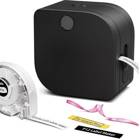 Etikettendrucker, Mini Bluetooth P12 Beschriftungsgerät Selbstklebend, Etikettiergerät Kompatibel with iOS & Android Phone, Thermotransfer-Label Printer für Zuhause, Büro