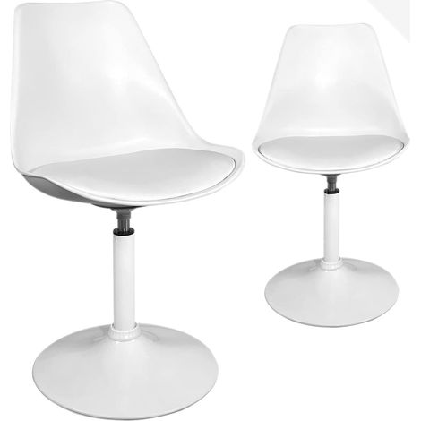 Fauteuil pivotant rétro vintage, assise en plastique souple, coussin intégré en similicuir, base en métal avec patins antidérapants en silicone NOSA - Lot de 2 (Blanc) (1/5)