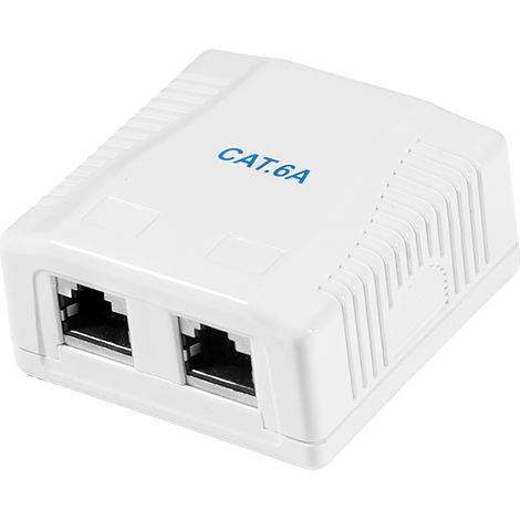 Connettore RJ45 LAN Cat.6A, 2 connettori STP schermati, box Internet LogiLink 10GbE PoE+ per montaggio a superficie, colore bianco. (1/5)