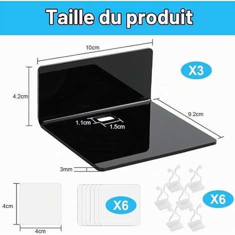 10cm Wall Shelf, Clear Acrylic Wall Shelves, Floating Shelves for Vinyl Records with Clear Adhesive and Screws for Bedroom, Bathroom, Kitchen, Black (1/4)