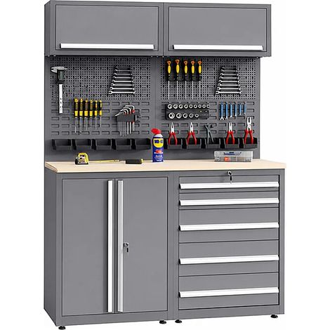 Établi en bois et acier - L150 x P57 x H202 cm - Gris anthracite - ATELIOR (1/5)