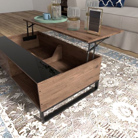 Tisch aus Holzwerkstoff und Stahl 102 x 58 x 35,5 cm Walnuss/Schwarz mit Hebefunktion (1/5)