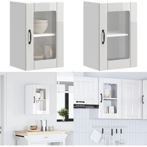 Armario pared para cocina puerta cristal Lucca blanco brillante - Armario de pared - Cocina organizada