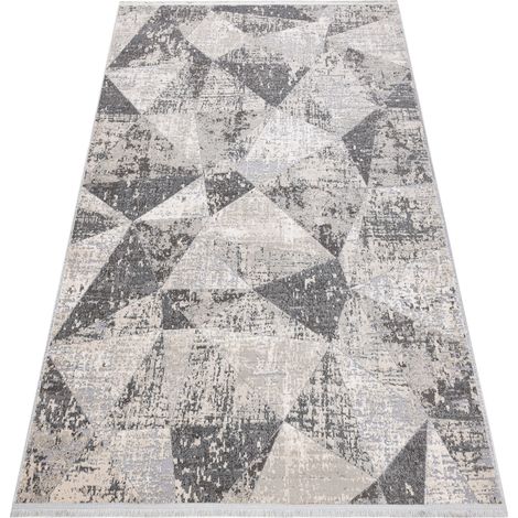Modern Teppich REBEC Franse 51192A - zwei Ebenen aus Vlies creme / grau beige 280x370 cm