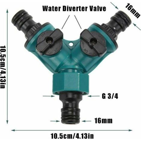 1 Répartiteur d'eau 2 voies, robinet à bille individuel, connecteur rapide tuyau, plastique durable, jardin balcon lavage voiture (1/4)