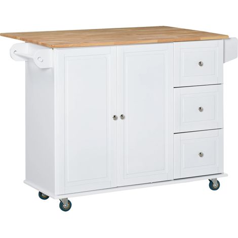 Carrito de servicio de cocina, encimera extensible, tres cajones, BLANCO (1/5)
