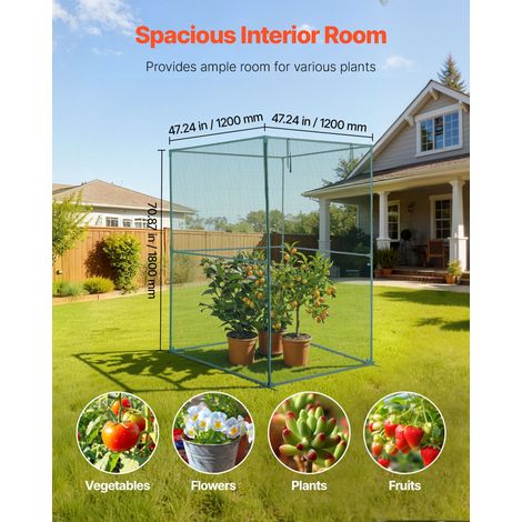 Cage à Culture Jardin 1,2x1,2x1,8 m Cage à Plantes avec Porte Zippée pour Tomates, Filet Anti Oiseaux Résistante au Vent Filet de P… (1/5)