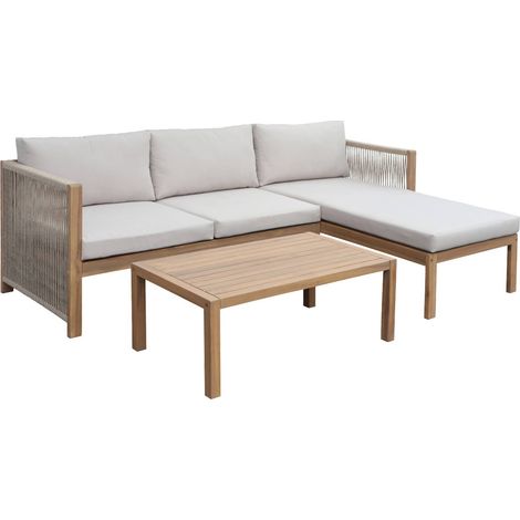 sweeek - Gartenmöbelset aus Akazienholz, Ecksofa + Tisch, 3 Plätze Natur / Beige