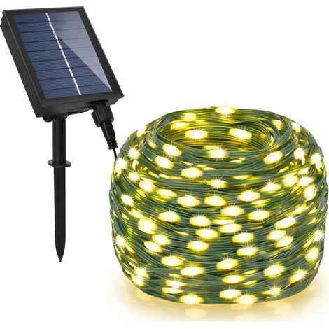 Guirlande lumineuse solaire d'extérieur, 20 m, 200 LED, 8 modes d'éclairage, étanche, avec télécommande pour les fêtes de Noël dans le jardin. (1/4)