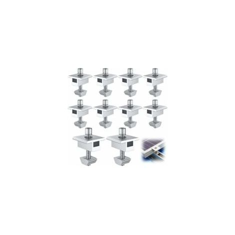 10 Pièces Support de Panneau Solaire en Aluminium, Bornes Centrales en Forme de T, Fixation de Panneau Solaire PV, Support de Montage Central Sur le Toit, pour Panneaux Encadrés de 30 mm (35mm) MINKUR