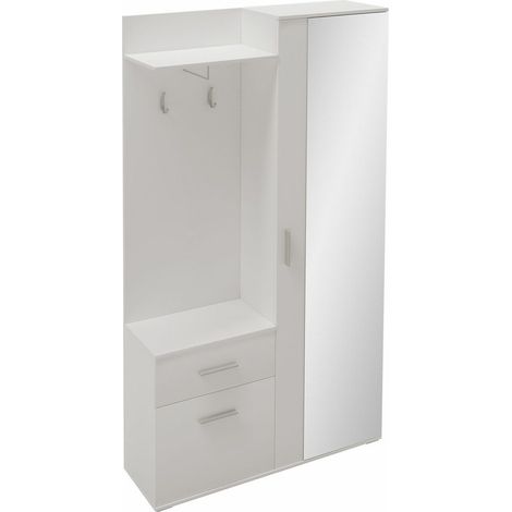 Mobilier1 – Meuble d'entrée blanc avec miroir – Dimensions 195x97x30cm – Stratifié à poser – Espace de rangement moderne