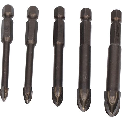 Set mit 5 Hartmetall-Sechskantbohrern für Glas und Beton, 6,35 mm (1/4 Zoll) Sechskantschaft (1/5)