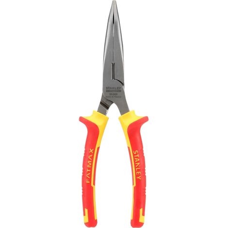 Stanley 200mm Insulated Half-Round Long Bent Needle Nose Pliers, 1000V Safety Rated, Model 0-84-008