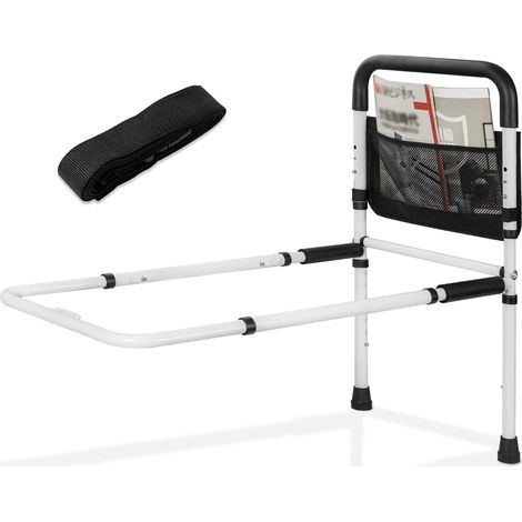 Barrière de Lit avec Pied d'appui, Réglable en Hauteur, Barre Poignées d'Appui Poignée Antidérapante Et Sac de Rangement, Anti-Chute et Sécurité pour Personne Âgée. (1/5)