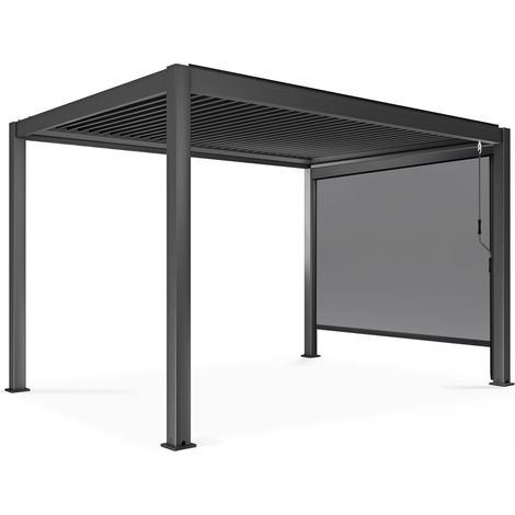 Oviala – Pergola bioclimatique 3x4m autoportée – Lames orientables en aluminium – Stores verticaux inclus – Évacuation des eaux par gouttières