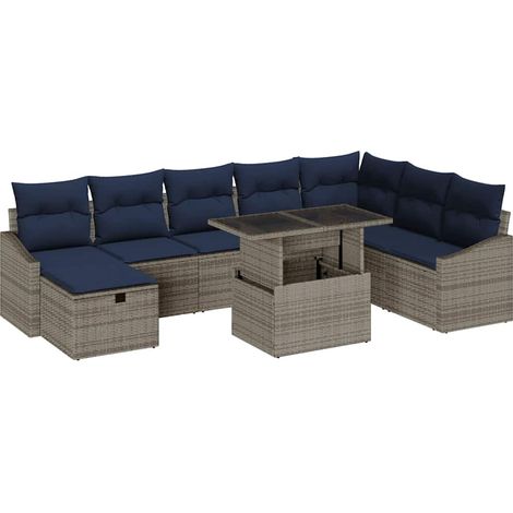 Set Divano da Giardino con cuscino 9 pcs Grigio polyrattan vidaXL