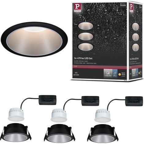 93408 LED spots encastrés Cole rond incl. 3x6,5 watts gradable projecteurs encastrés Noir, Argent Lampe encastrée plastique, Alu zinc spot pour plafond 2700 K (1/5)