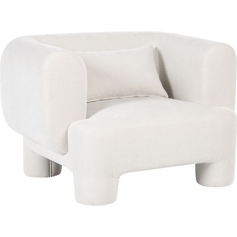 Sillón tapizado de tela con textura aterciopelada patas cilíndricas estilo orgánico blanco Hogbo