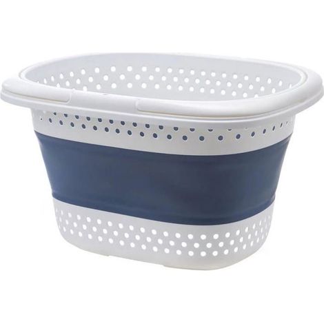 Panier linge rétractable 45L. Pliable, poignées ergonomiques. Encombrement minimal. Bleu. (1/5)